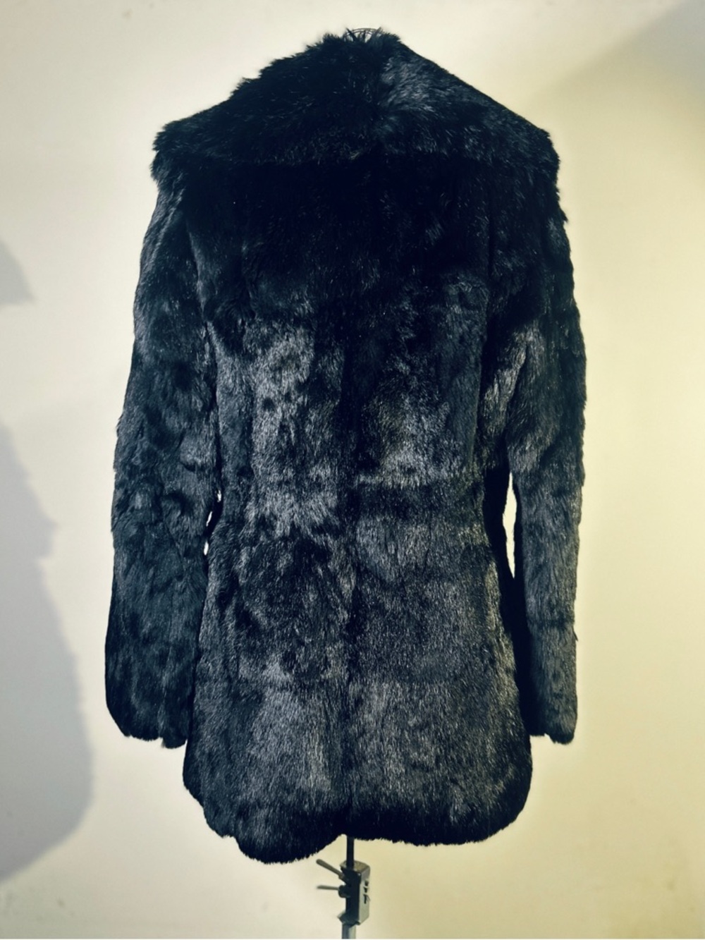 Vintage Genuine Black Rabbit Fur Coat - Size Small - Picture 6 of 10